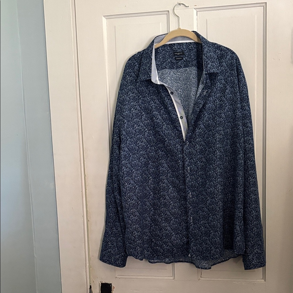 Stylish Navy Patterned Button-Down Shirt